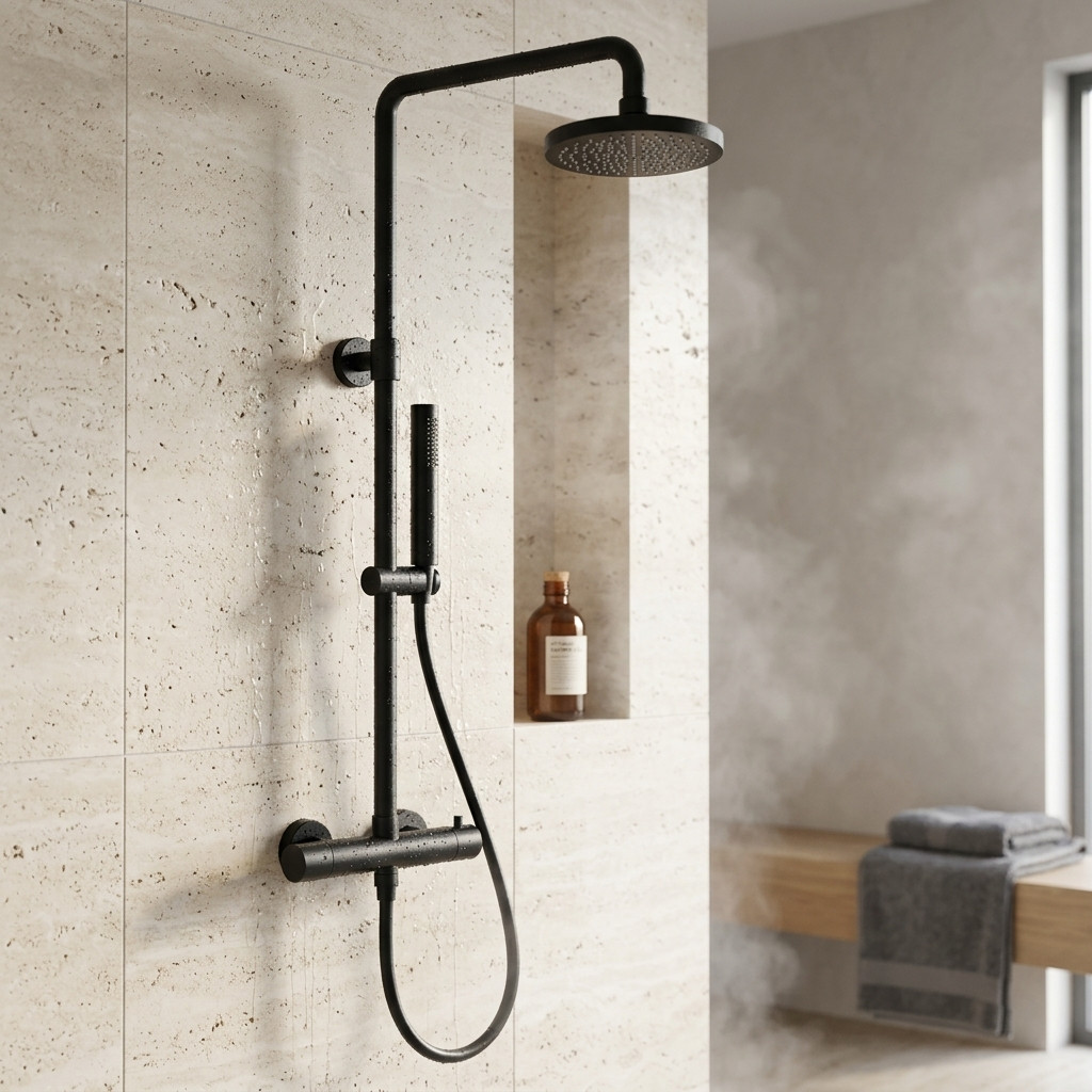 Aquanello Eterna Thermostatic Shower Column 20 cm Rain Shower Matte Black ET-S-SET10-4-10